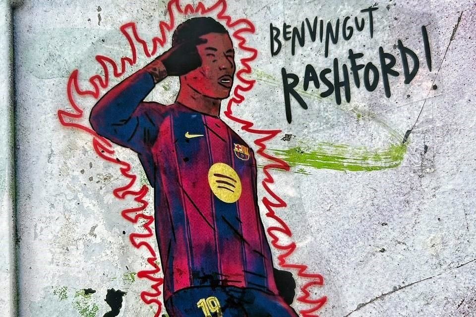 Un artista callejero plasmó al inglés ya con el uniforme de los culés.
