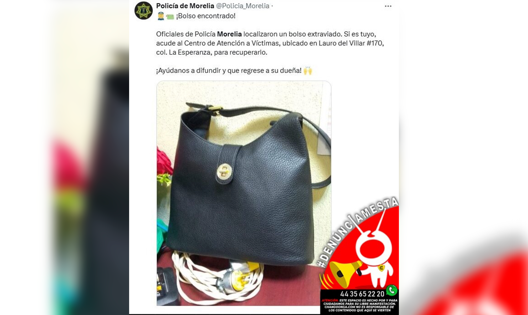 #Denúnciamesta Policía Morelia busca a la dueña de esta bolsa para devolvérsela