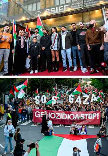 Ovacionan por 7 minutos cinta palestina; tras proyección inician manifestación